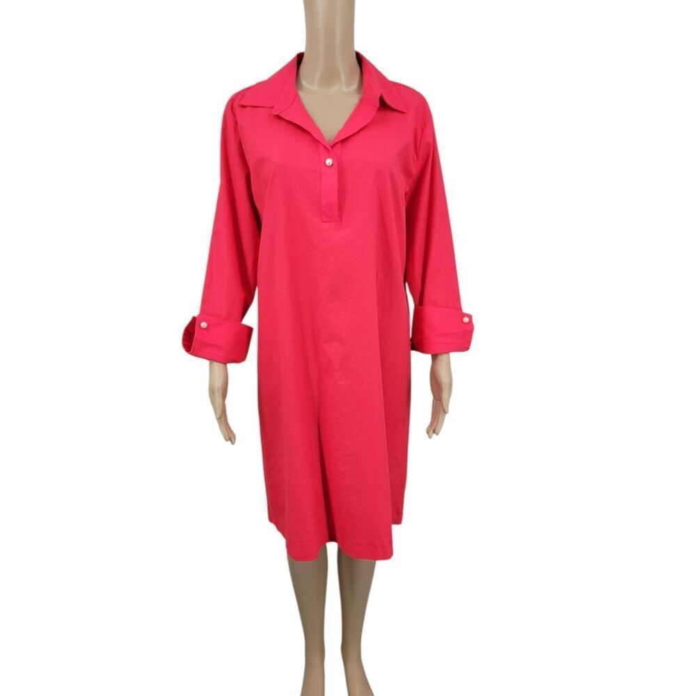 Preston & York Thea Coral Collared Button-Front Midi Length Tunic Dress